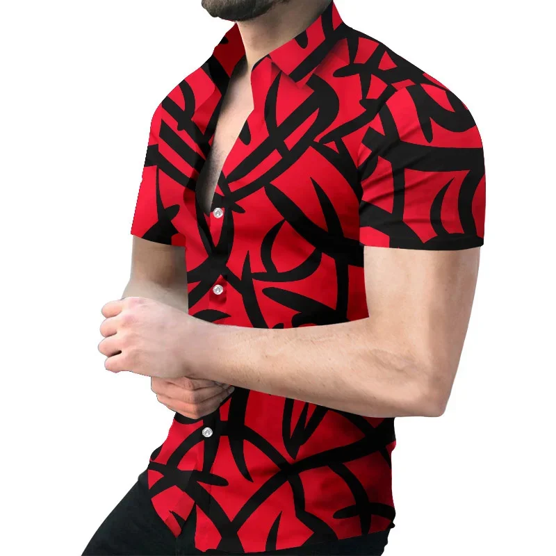 3D Men's Striped Printed Short Sleeve Shirt, Fashionable and Casual Loose Shirt, 2025 New Style.
