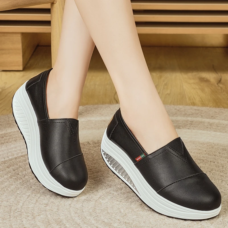 

Женские повседневные туфли-слипоны на танкетке большого размера для всех сезонов, весенне-осенние нескользящие слипоны с каблуком 5,5 см для женщин