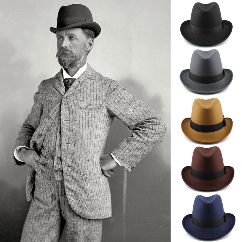 Mężczyźni Kobiety Klasyczne Retro Wełniane Kapelusze Homburg Wełniane Czapki Fedora Trilby Sunhat Travel Party Regulowane UK M-L US 7 1/8-7 3/8