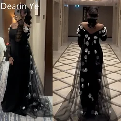 Customized Saudi Arabia Dearin Off-the-shoulder Column Floor Length Skirts Tulle Applique Bespoke Occasion Dresses Evening Dress