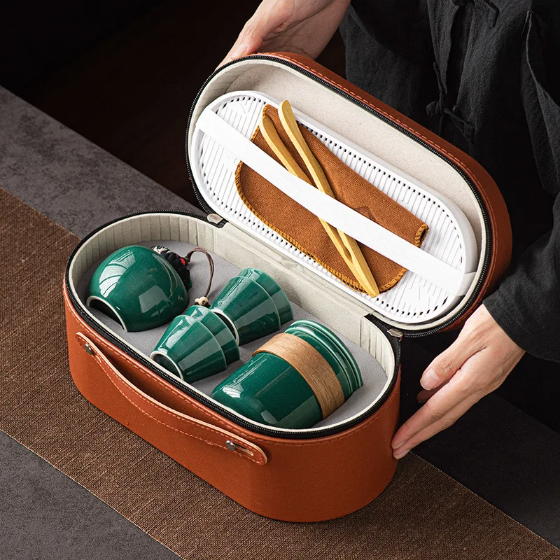 Teapot Ceramic Kung Fu Tea Set One Pot Four Cups Outdoor Portable Travel Tea Set Teacup Gift Luxury Gift Tea Sets Complete Set