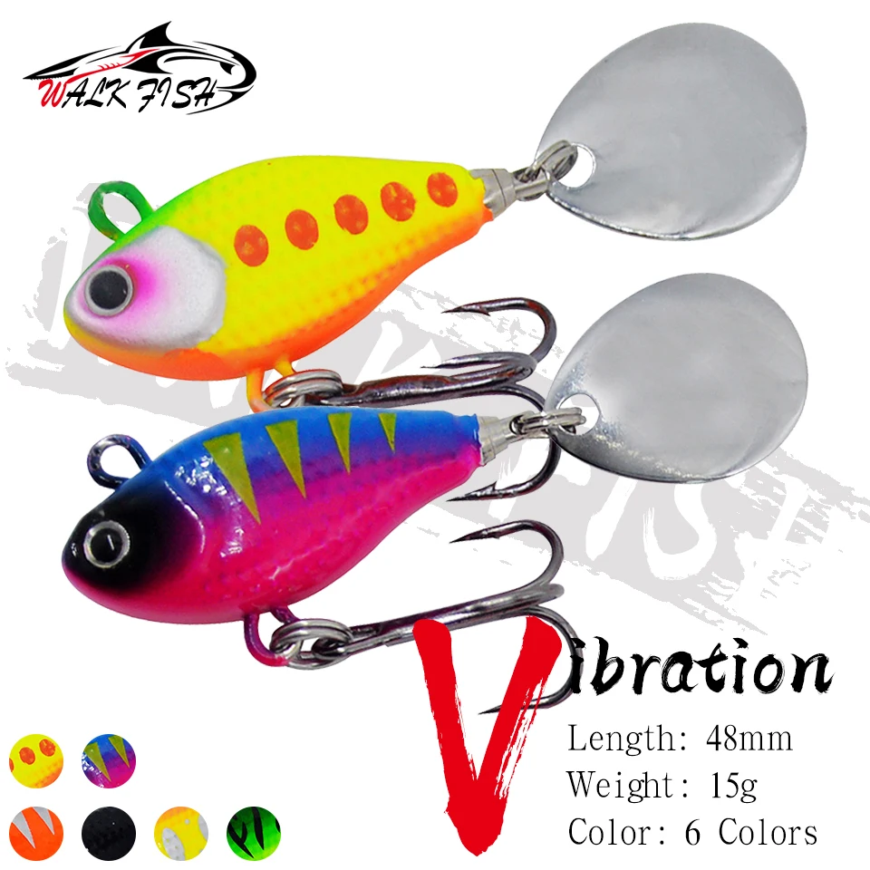 WALK FISH Neue 15g Metall Vib Rotierenden Löffel Wobbles Vibration Angeln Lockt für Hecht Bass Winter Jigs Pesca angelgerät