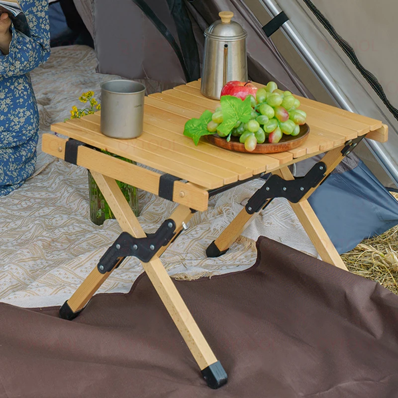 Roll Table Camping Wooden Portable Folding Small Table for Outdoor Foldable Backpacking Table Ultralight for Picnic Equipment