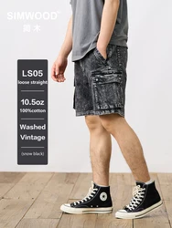 SIMWOOD 2024 Summer New Oversize 10.5oz Vintage Snow Washed Cargo Denim Shorts Men  Fashion Streetwear Plus Size Shorts