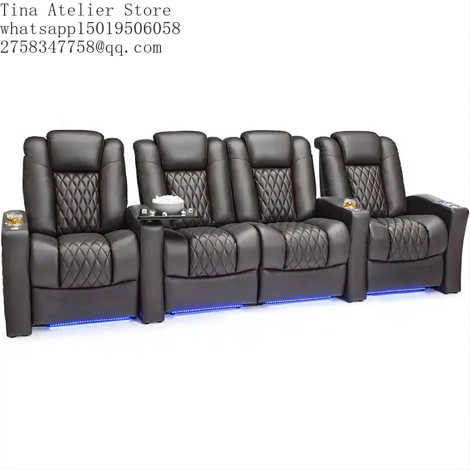 Dual Motors Electric Recliner Massage Chair Theater Living Room Sofa Functional Genuine Leather Couch Cinema Double Power Seats