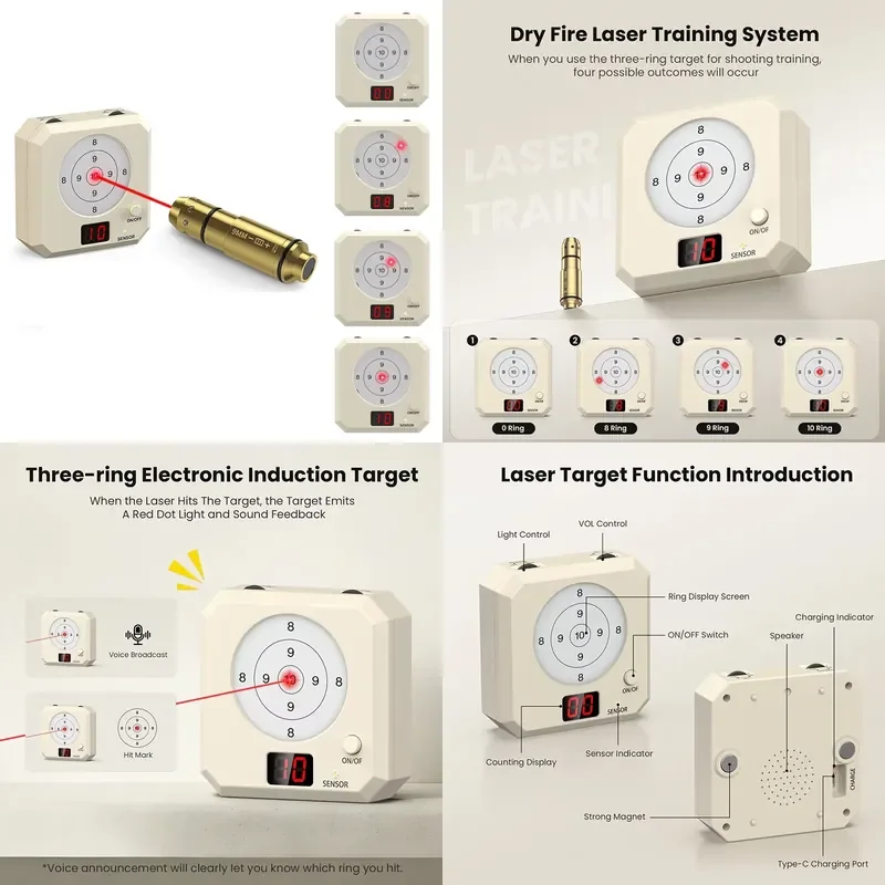 Rechargeable Laser Induction Electronic Training Target 9x19 Dry Fire Laser Cartridge For Indoor Outdoor Shooting Practice