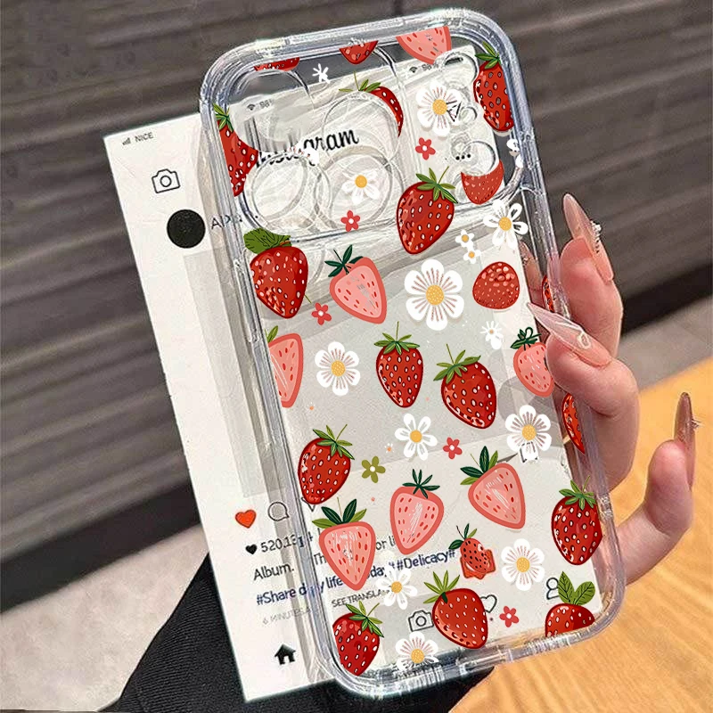 Niedliche Erdbeerblumen Handyhülle für iPhone 17 16 15 11 12 14 13 Pro Max Mini X XS XR 7 Plus 17E Stoßfeste Transparente Schutzhülle – Detail 6