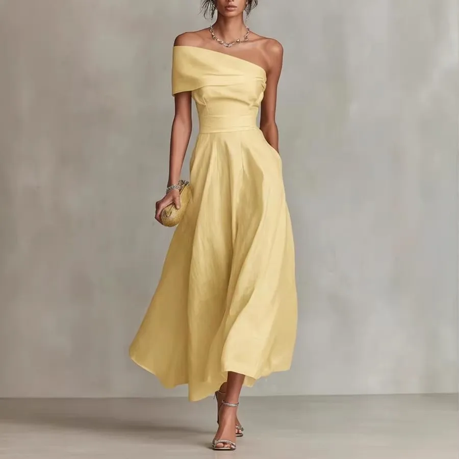 Pullover Woven Dress Fitted Refined Commuter with Short Sleeve a Line Skirt Party Dress Summer for Women Colorblock Midi Length