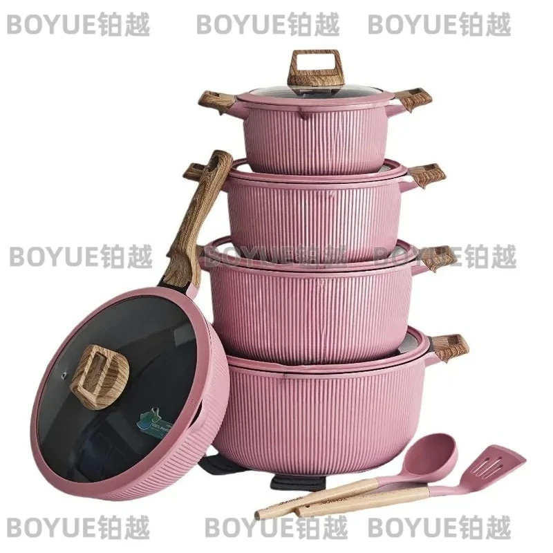 15 Piece Bakelite Handle Cookware Set Nonstick Die Cast Aluminum Soup Frying Pan Marble Finish Kitchen Pots Pans Gift