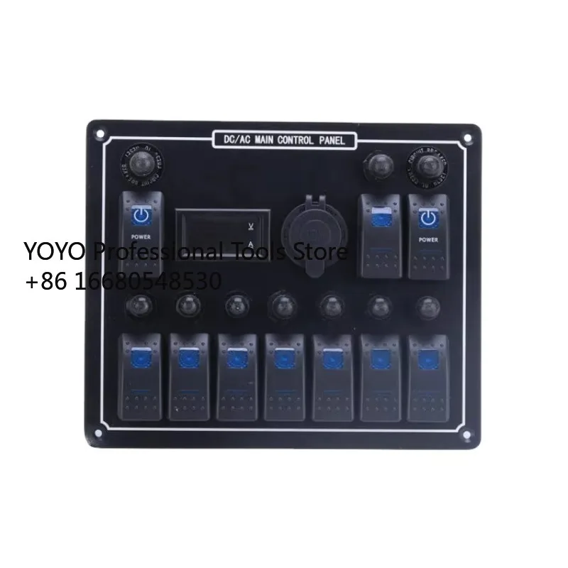 2fdBoat KCD Switch Panel Car Waterproof Digital Voltmeter Dual USB Port 12V Outlet Combination Marine LED Rocker 12 Gang