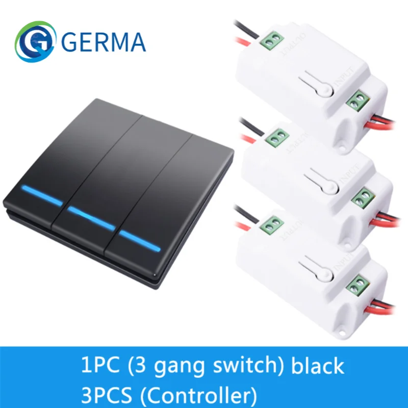 

GERMA 1/2/3 gang 433Mhz smart push Wireless Switch Light RF Remote Control 110V 220V Receiver home Wall button Ceiling Lamp