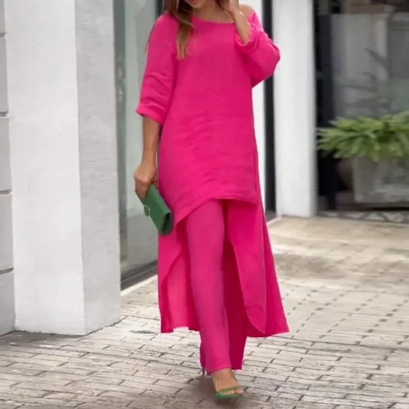 Африканская одежда, женский комплект из 2 предметов, женская одежда, хлопково-льняной костюм, топ с длинными рукавами, брюки большого размера, повседневный праздничный комплект