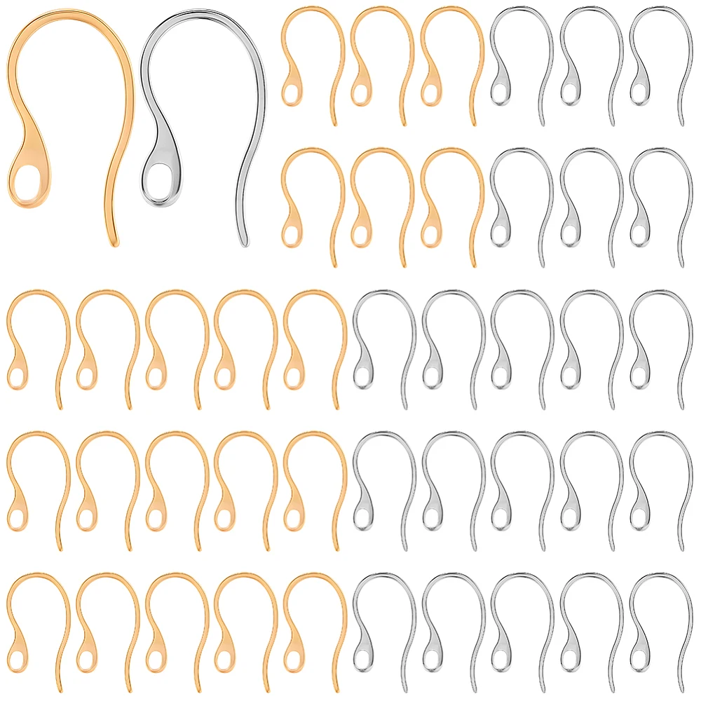 100Pcs U Shaped Earring Findings French Earring Wires with Loop Silver Dangle Hanging 18K Gold Plated Ear Hook Findings