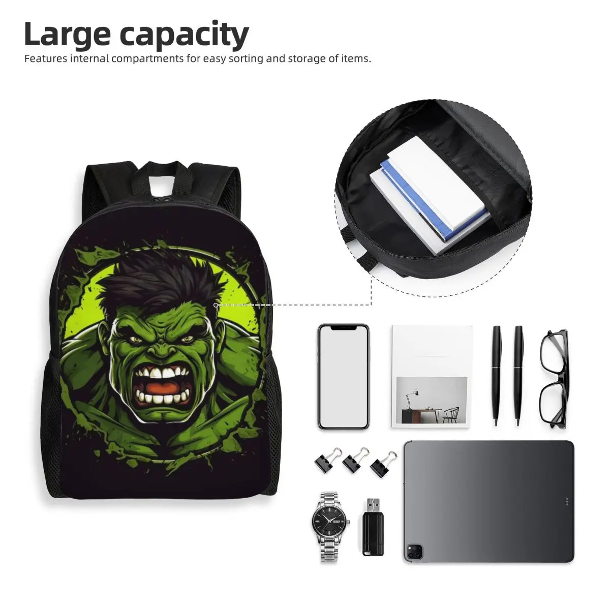 Custom Vintage Hulk Laptop Backpack Men Women Fashion Bookbag for College School Student 3D Printing Art Cartoon Movie Bag