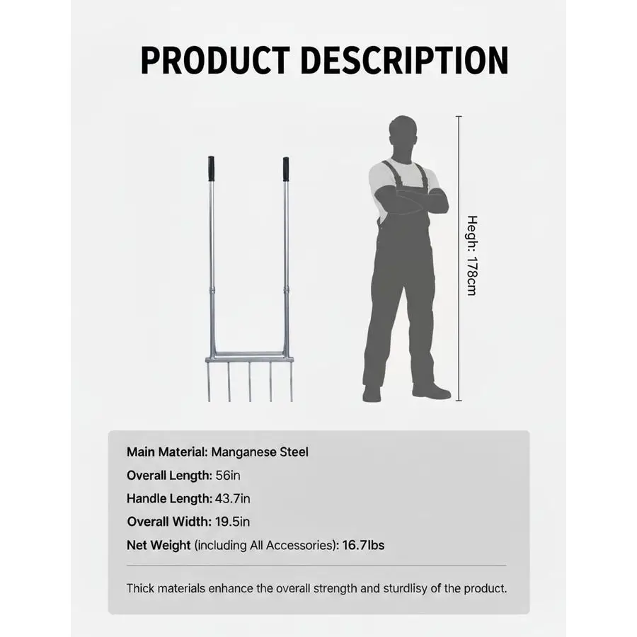 شوكة واسعة للخدمة الشاقة للحديقة مصنوعة بشكل قوي لمتانة دائمة وتخفيف وتهوية التربة الطينية على المزارع وفي الحدائق المنزلية