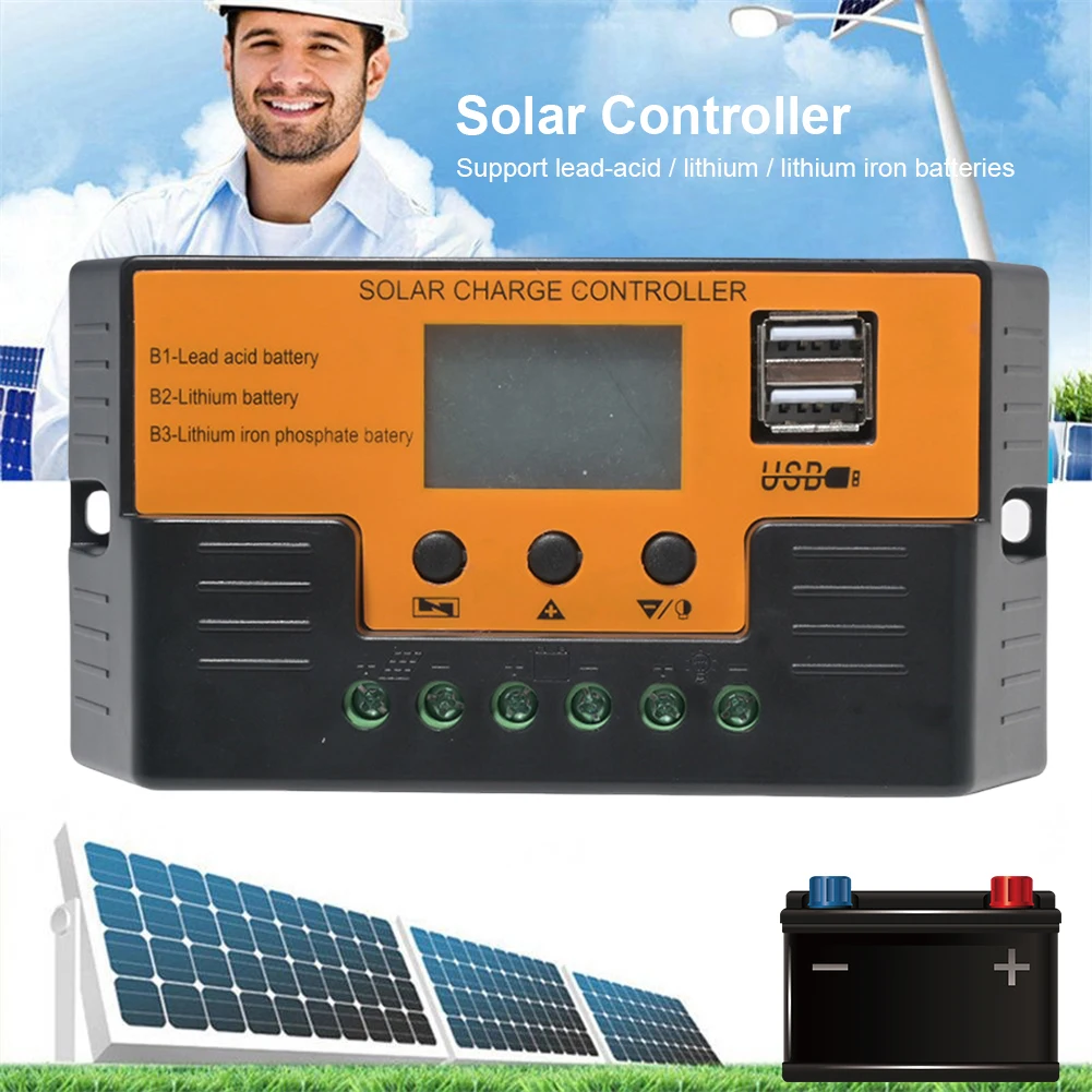 Solar Panel Controller 12v 11.1v 12.8v with LCD Display Solar Panel Battery Regulator for Gel Sealed Flooded and
