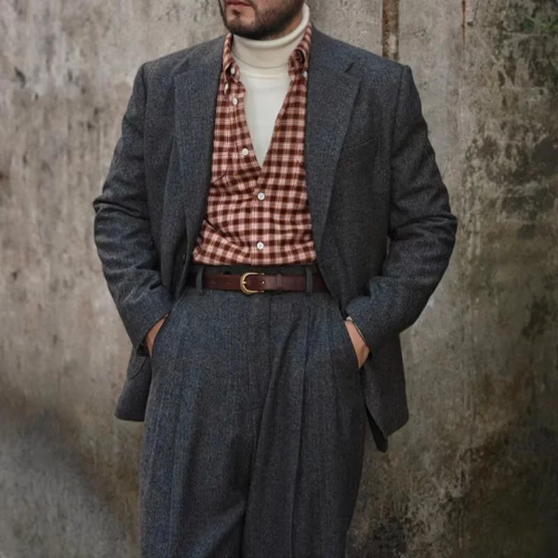 2-piece Men's Suit Set Korean Herringbone single Breasted Man Suit Business Casual Groom's suit Jacket Pants For Banquet Wedding