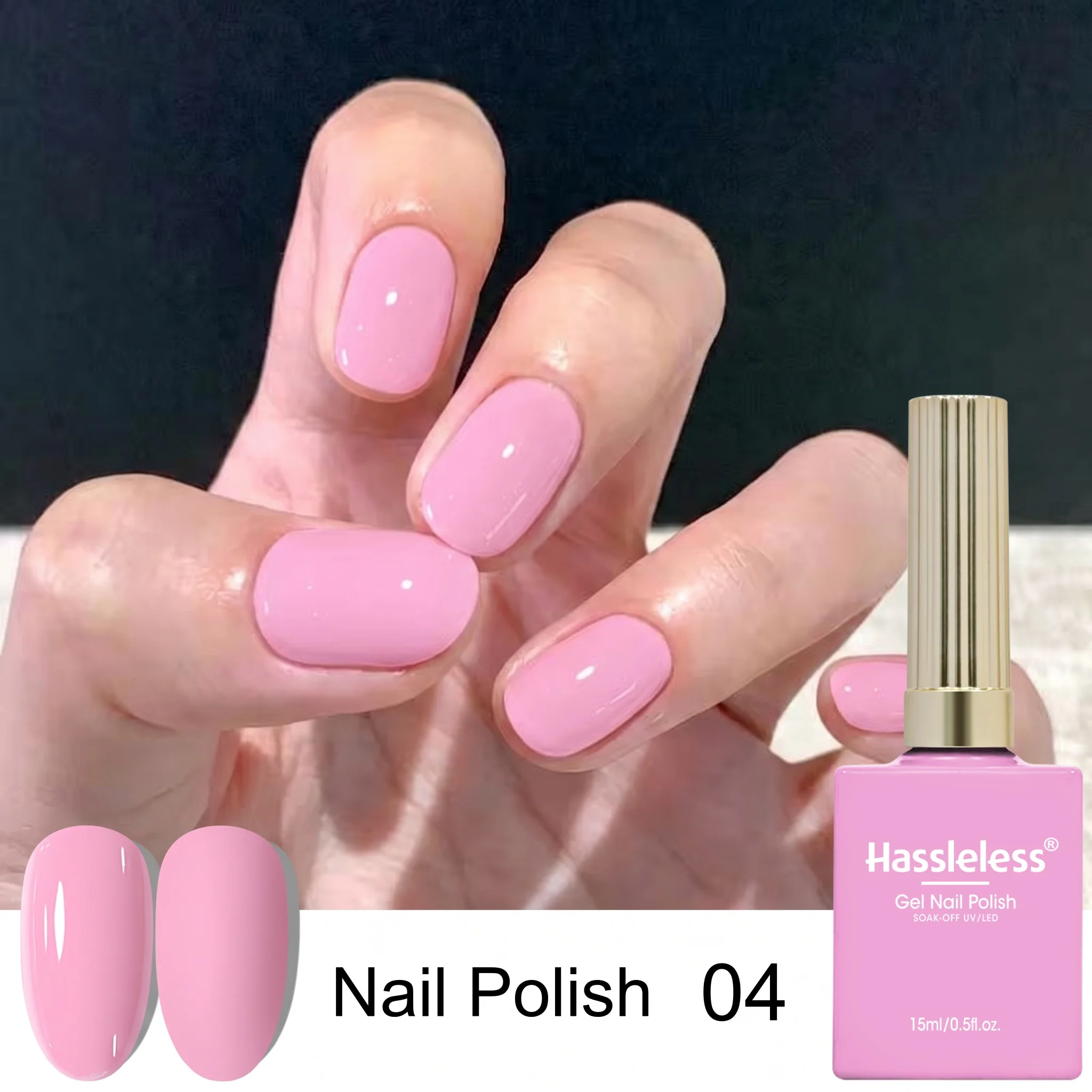 Hassleless Pink Nail Gel 0.5 ounces can be easily removed without damaging the nails, with rich and long-lasting color.
