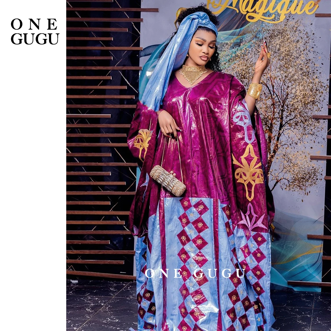 

Новинка 2023 года, традиционное африканское свадебное платье Dashiki Basin высшего качества с шарфом, оригинальный жаккардовый принт Bazin Riche Boubou