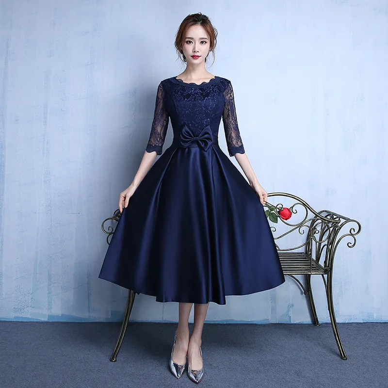 

2025 New Mid-Length Long-Sleeve Evening Gown Wedding Dress Maid of Dress for Women Silk Fabric Mid-Waist Design