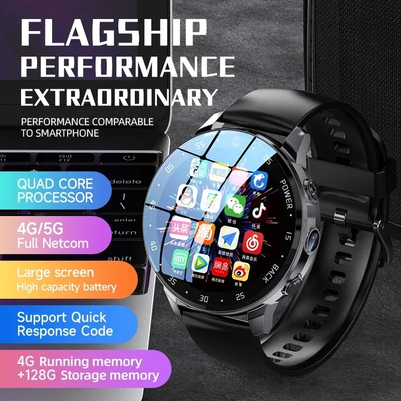 4G Global Android Smartwatch for Men Dual HD Camera 64GB SIM Call Full Touch Screen Heart Rate IP67 Waterproof