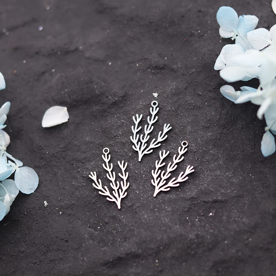 3Pcs/lot Sea Ocean Seaweed Stainless Steel Pendant Charm For Jewelry Making DIY Trendy Earrings Necklace Key Chain Bulk Supplies