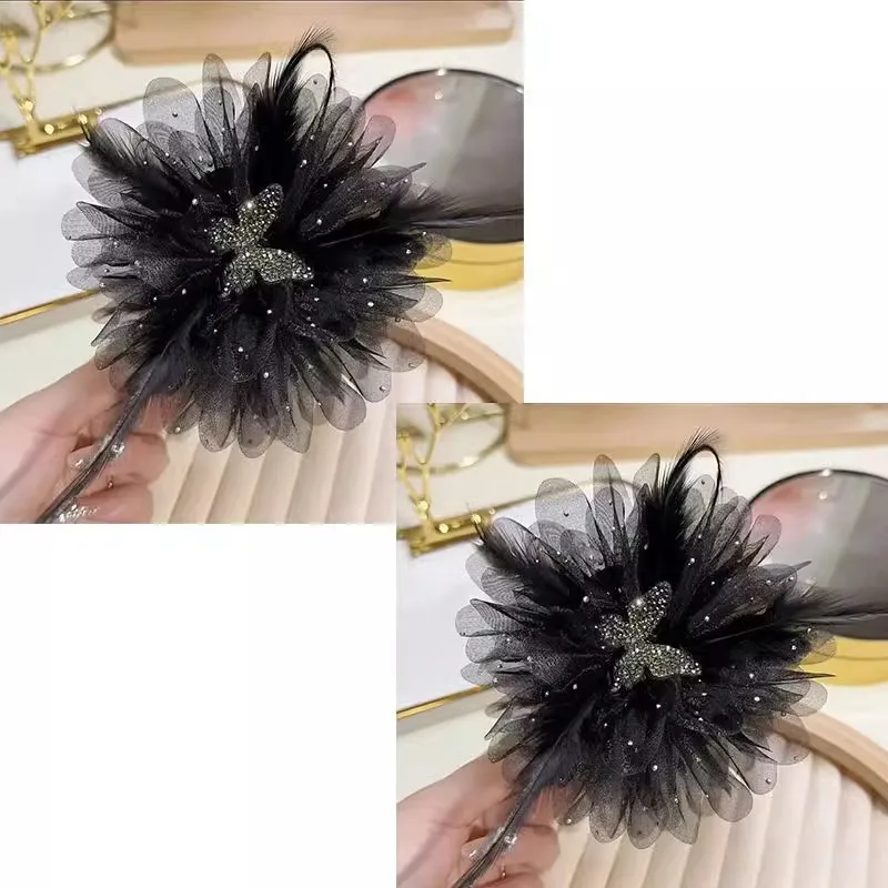 Luxury New Headwear Starry Sky Butterfly Black Feather Shark Hair Clip per le donne eleganti accessori Casual per artigli per capelli femminili