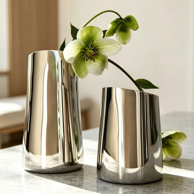 Metal Vase Desktop Flower Arrangement Vases  Luxury Minimalist Dried Flower Container Living Room Decoration Ornaments Vases