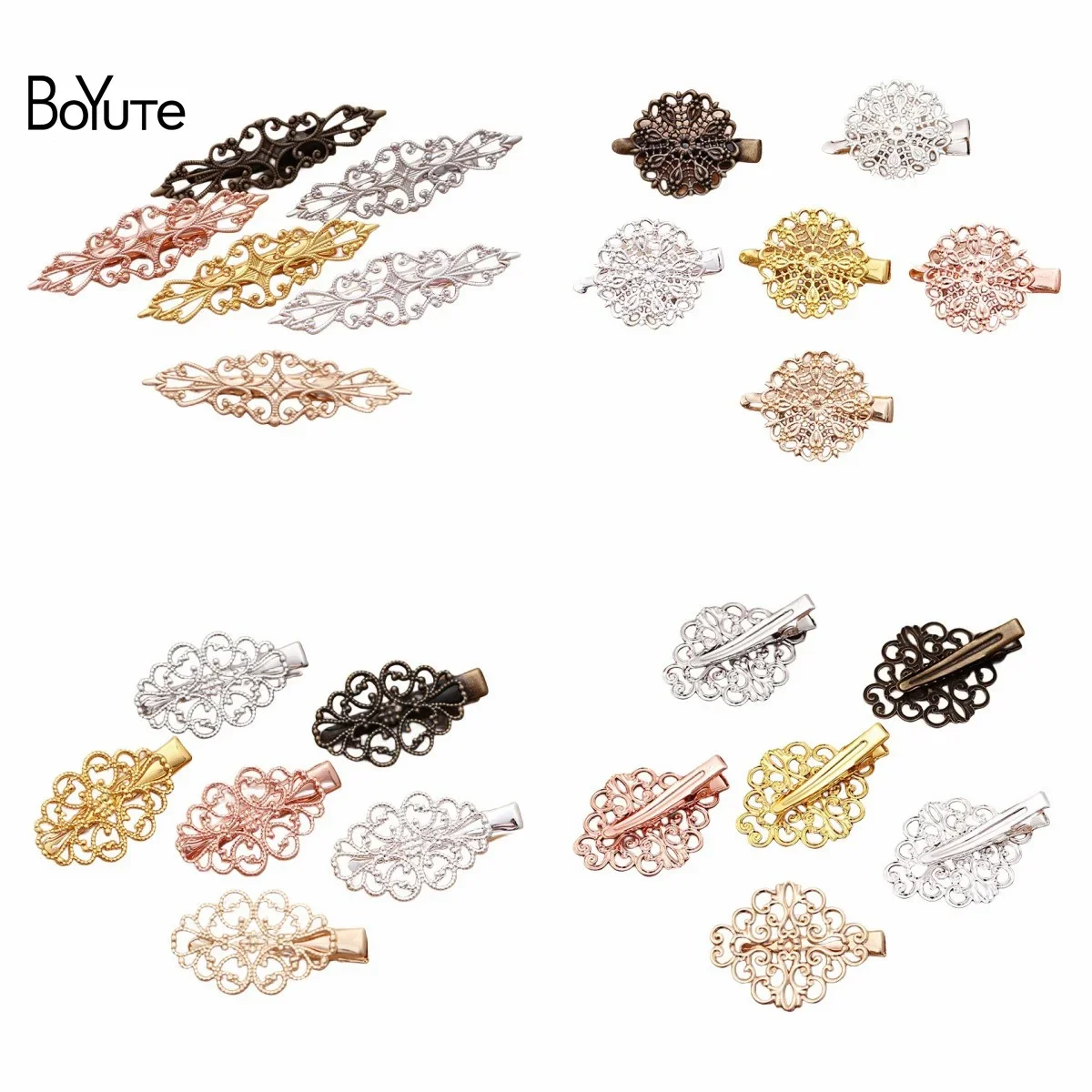 BoYuTe (20 Pieces/Lot) Factory Supply Filigree Hair Clip Base Materials Vintage Diy Jewelry Making Accessories