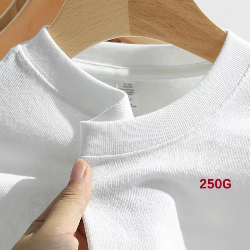 

250 г плотная хлопковая футболка с короткими рукавами, мужская свободная однотонная футболка с круглым вырезом, белая футболка, мужская и женская нижняя рубашка