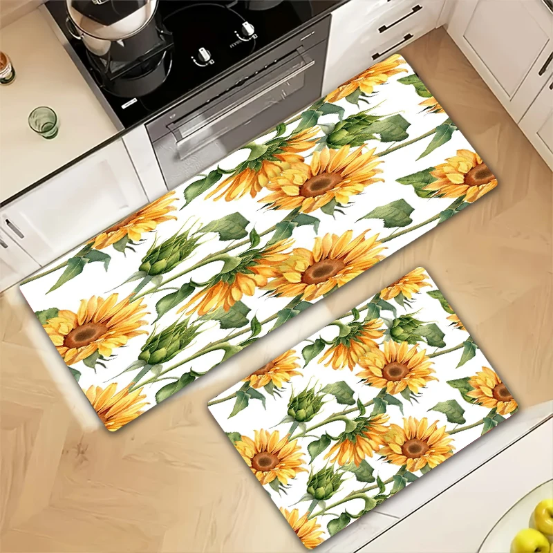 

Набор кухонных ковриков Sunflower: мягкие, нескользящие, маслостойкие, впитывающие влагу напольные коврики с ярким цветочным узором для декора дома и кухни