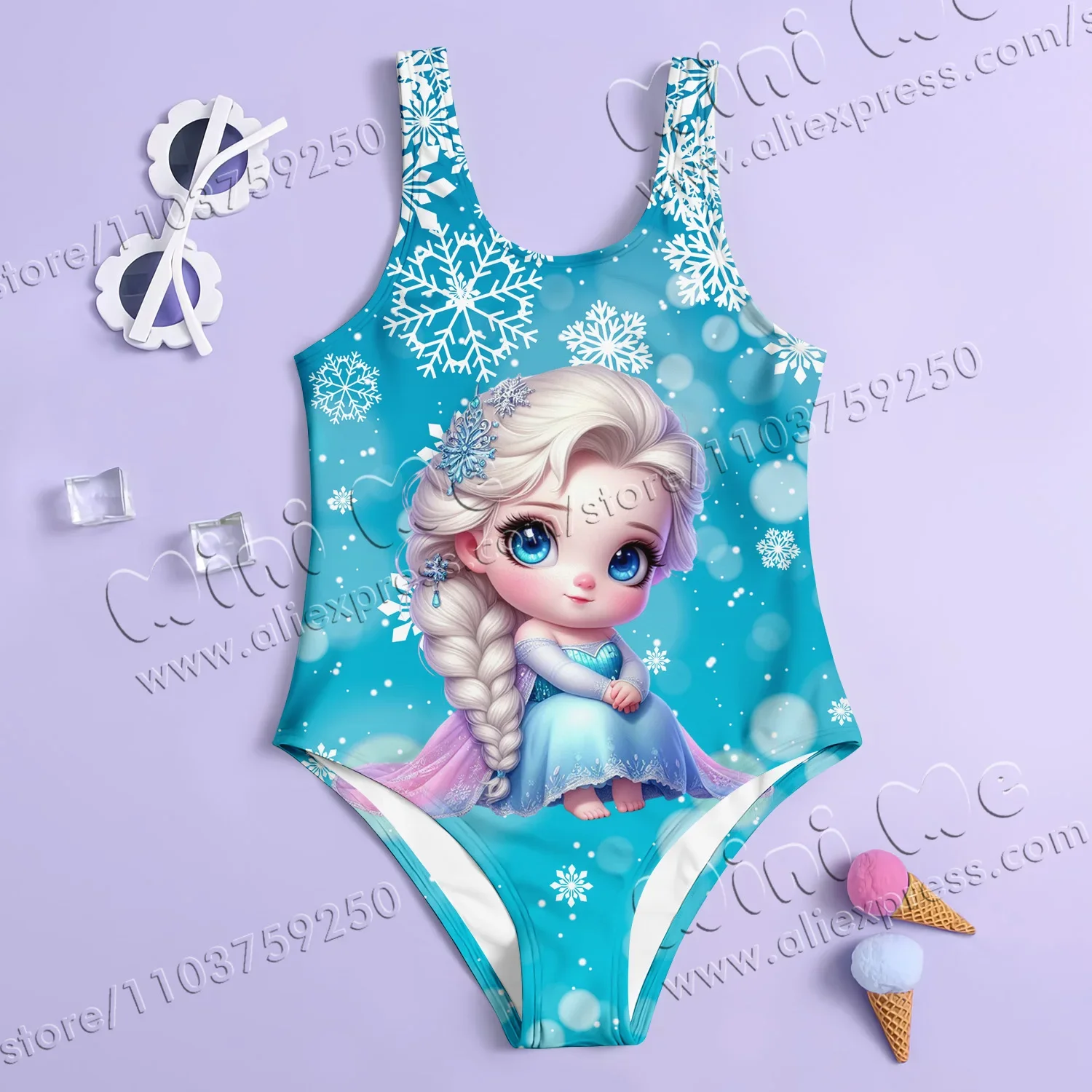 

MINISO-maiô sem mangas peça única para mulheres, linda princesa estampa série, swimwear dos desenhos animados para meninas