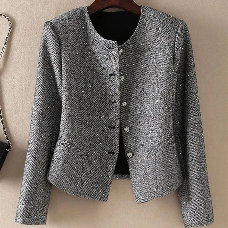 

2026 Fashion Autumn New Short Jacket Women's Long-sleeved Casual All-Match Small Fragrance Style Coat Outerwear Top Femme