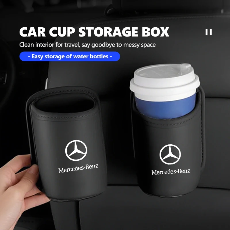 For Mercedes Benz Car Door Water Cup Holder Back Seat Drink Rack Leather Storage Box W202 W212 W126 W140 W168 W177 CLS GLE GLC