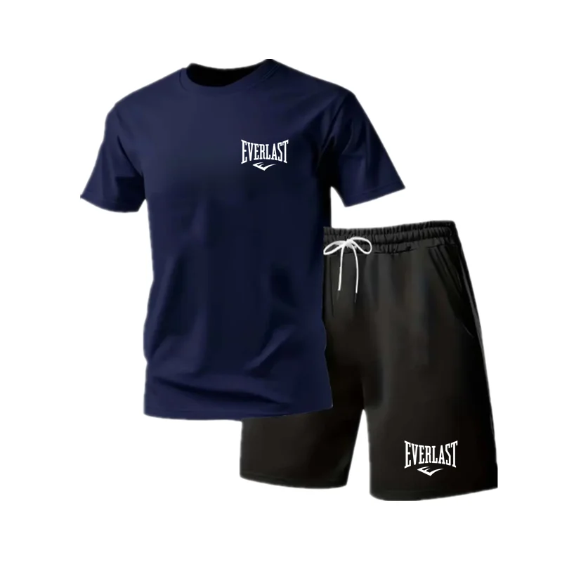 

Стильная повседневная футболка + шорты, мужской спортивный комплект, свободный удобный мужской летний вафельный костюм с низким вырезом Run 2025