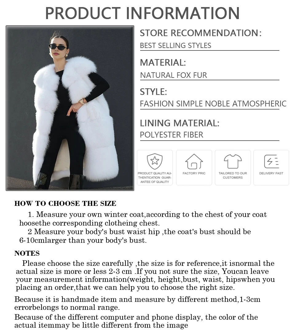 여성용 천연 여우털 조끼, 흰색 여우털 코트, 라운드 칼라 크롭 퍼 재킷, 신상 따뜻한 롱 리얼 퍼 조끼