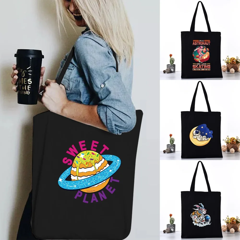 

Women Canvas Shoulder Bag Reusable Shopping Bags Ladies Astronaut Printing Handbags Casual Tote Grocery Storage Bag for Girls