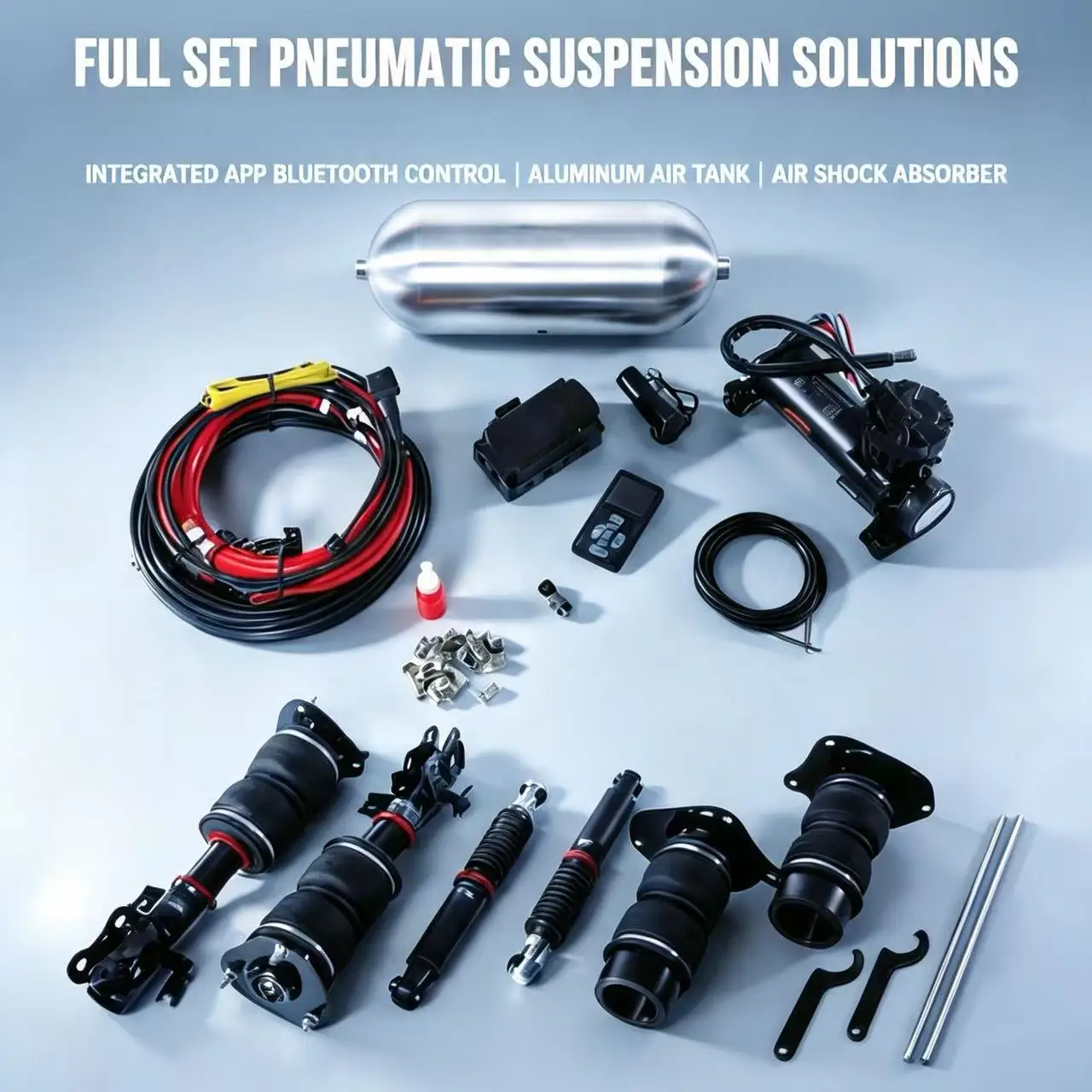 Full Set Air Suspension Kit Bluetooth App Control Air Ride Coilover Shock Absorber With Aluminum Air Tank for Car Modification