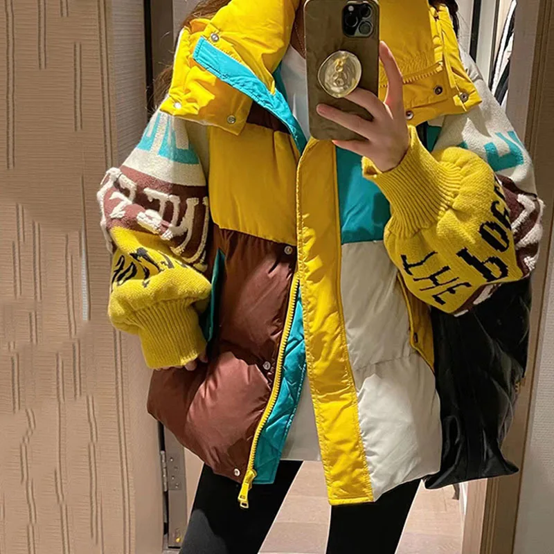 2023 New Fashion Streetwear lettera cuciture piumino parka larghi da donna inverno femminile spesso 90% piumino d'anatra