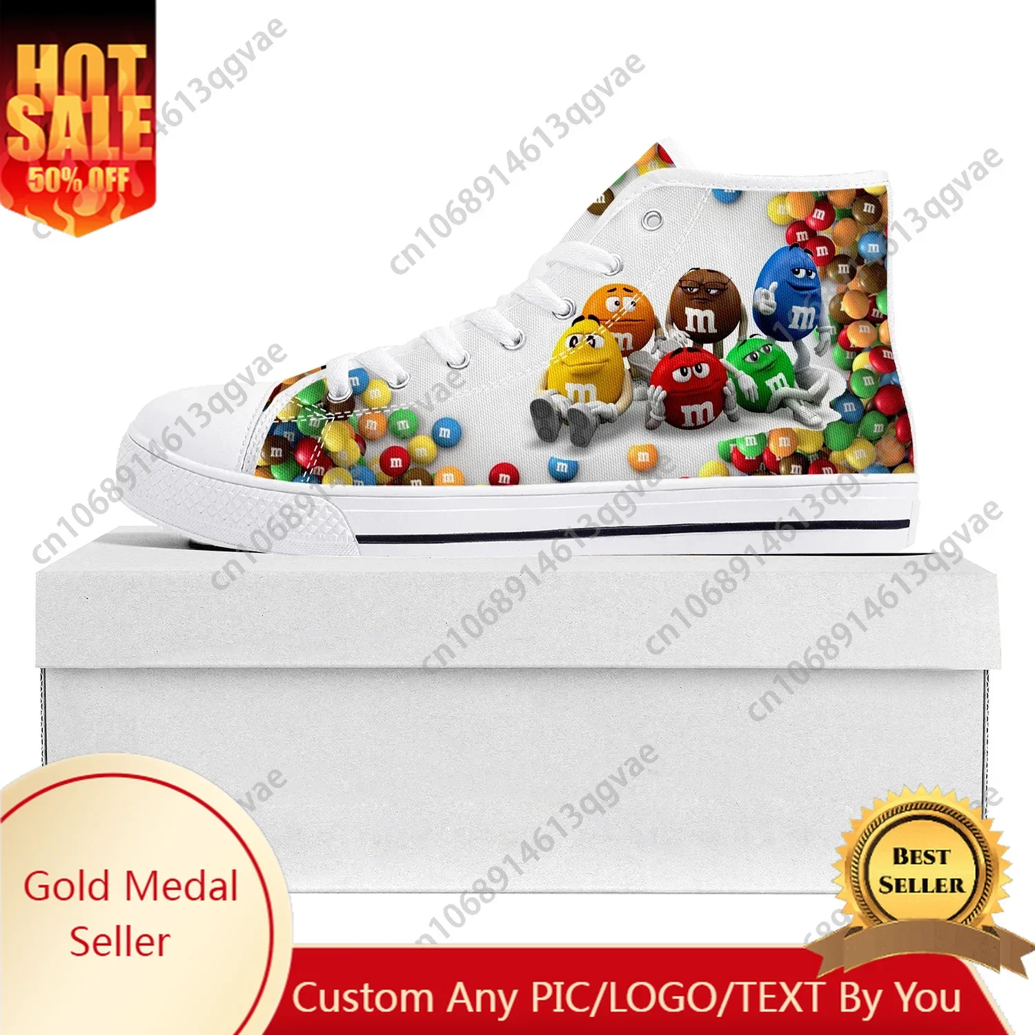 

M Chocolate Cartoon High Top High Quality Sneakers Mens Womens Pop Teenager Canvas Sneaker Casual Couple Shoes Custom Shoe White