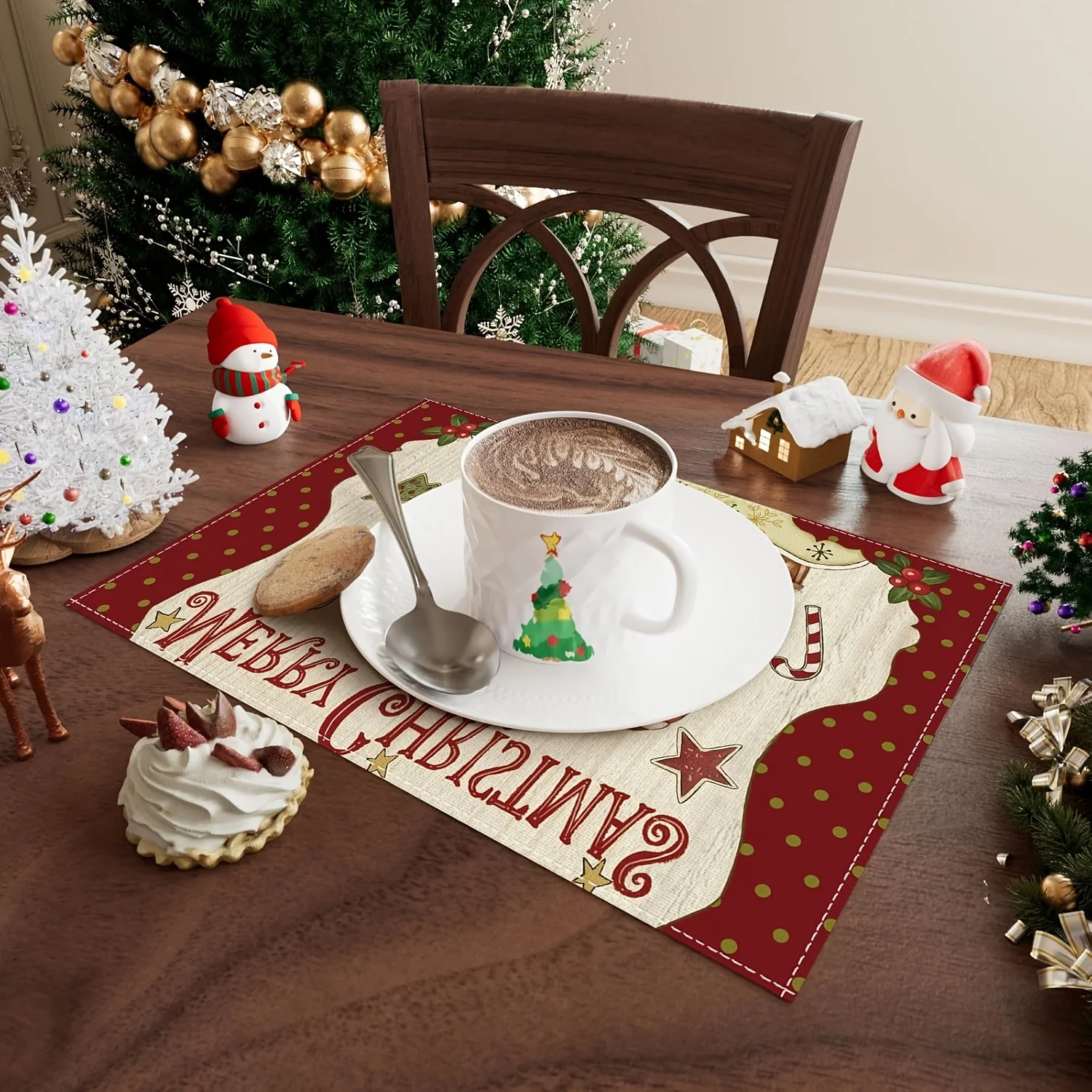 VIKAMA 4/6/8/10pcs Merry Christmas Gingerbread Man Placemats Kitchen Coasters Coffee Coasters Home Decor