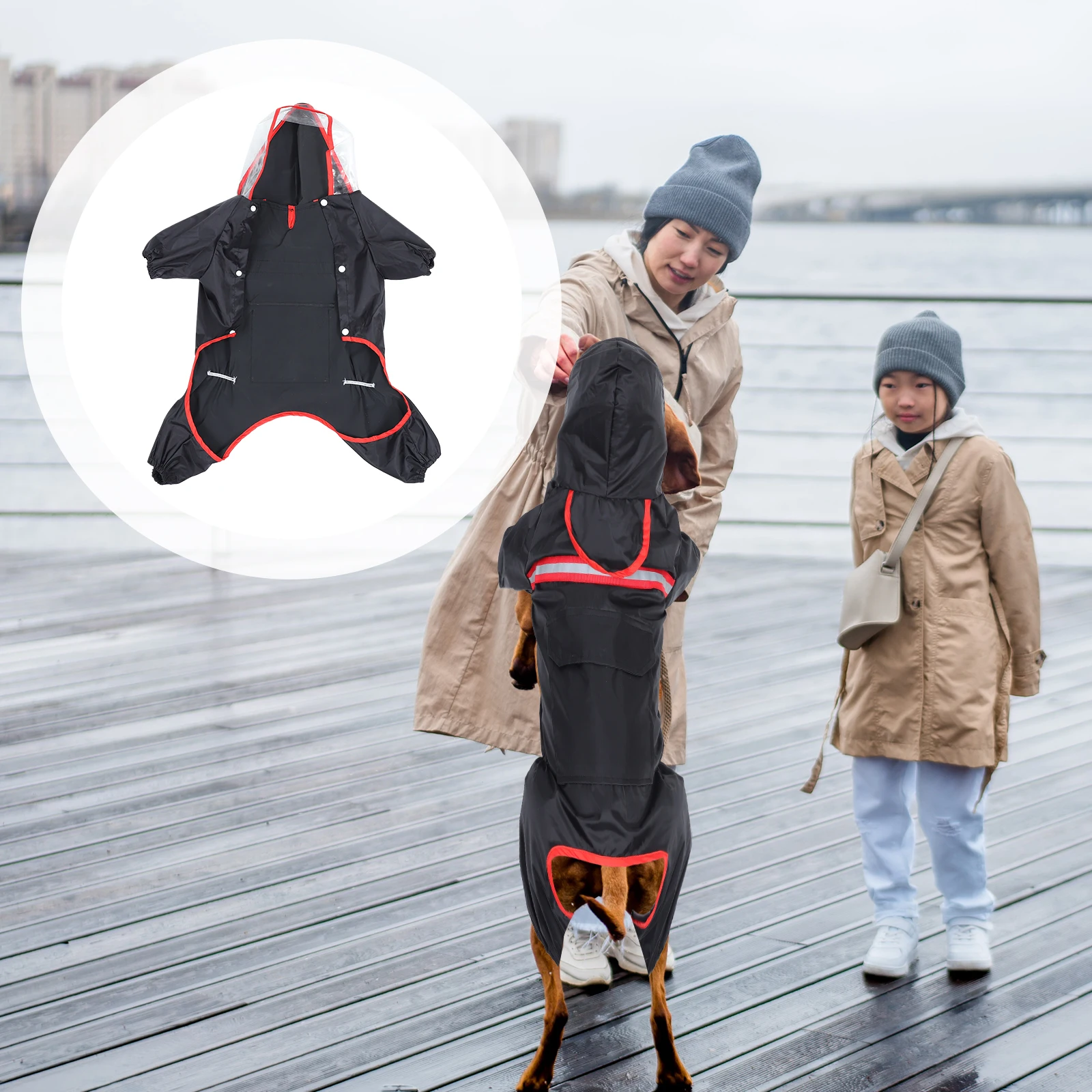 

Lovely Reflective Dog Raincoat Pet Waterproof Coat Outdoor Rainwear Durable Lightweight Slicker Leg Strap Closure Packable Easy