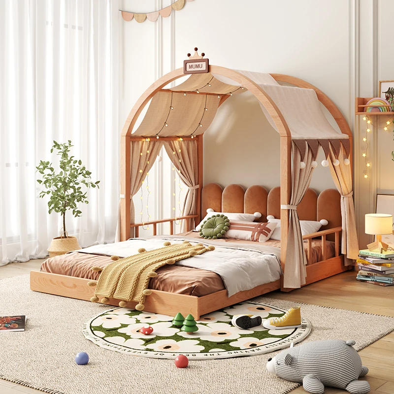 Tempat Tidur Anak-anak Kayu Solid Kerajaan Kastil Putri Teleskopik Rumah Tarik Anak Perempuan Tenda Rumah Pohon Anak Laki-laki
