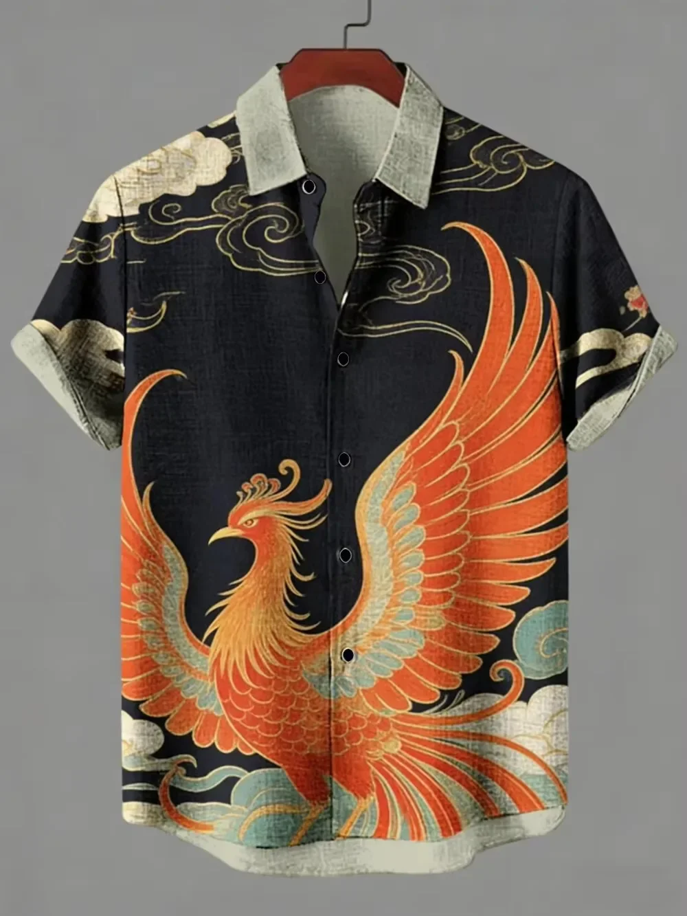 2026 Men's Retro Fun Short Sleeve Lapel Shirt Oriental Beast Pattern 3D Printed Tops Hawaiian Vacation Outdoor Clothing for Men
