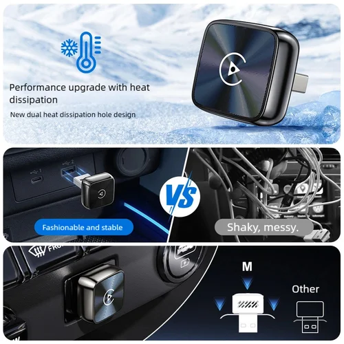Imagen 2 del producto Adaptador Inalámbrico 2 en 1 para CarPlay y Android Auto 2026, Adaptador Inalámbrico con WiFi de 5 GHz, Tipo-C/USB, Plug and Play, Dongle Inalámbrico para CarPlay