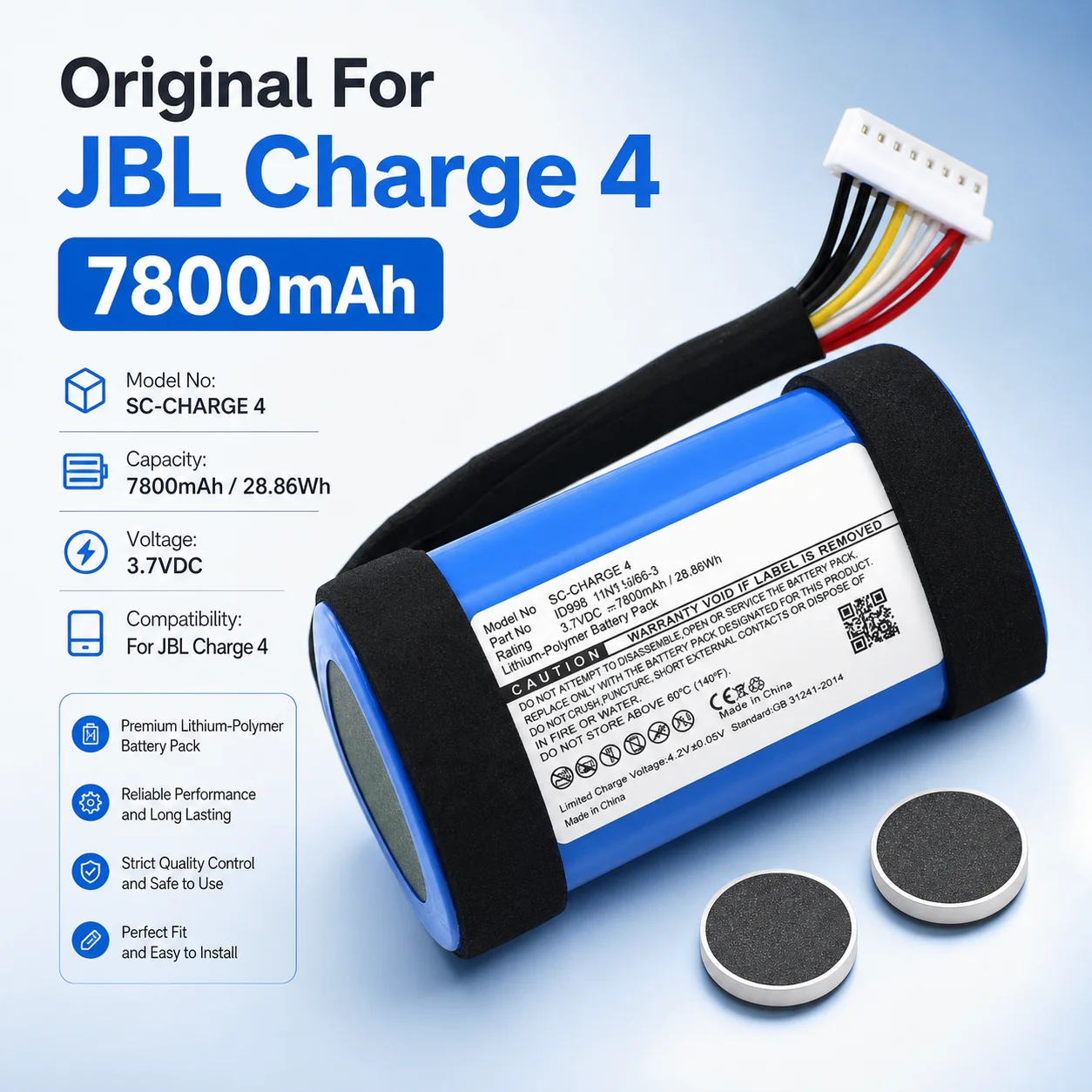 Replacement Battery 7800mAh for JBL Charge 4 Wireless Bluetooth Speaker Compatible ID998 IY068 SUN-INTE-118