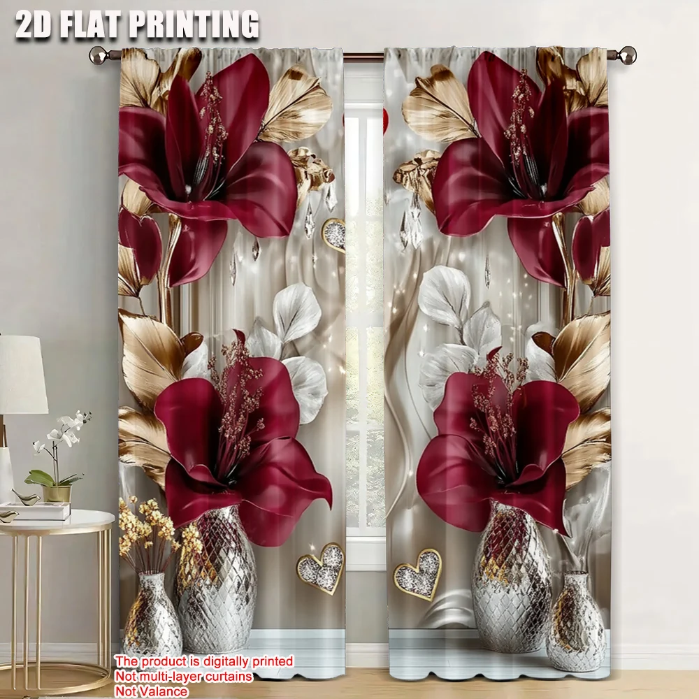 2pc,   Drapes flower (3) Blackout  Polyester Festive Holiday Use for All Occasions