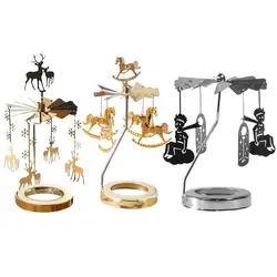 Metal Tray Rotating Candle Holder Romantic Spinnings Tea Light Holder Home Party Decoration Christmas Table Centerpiece Ornament