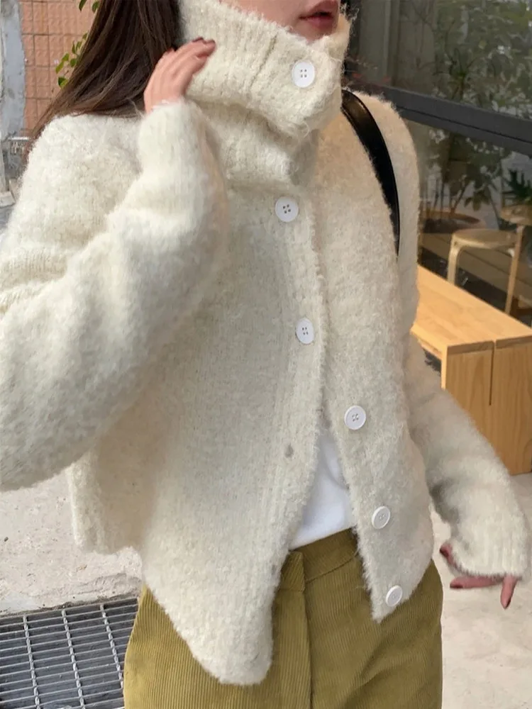 Chic Thi chaud col haut pull manteau femmes Premium ample ouvert Cardigan haut coréen Sle Long Sve fille Faion