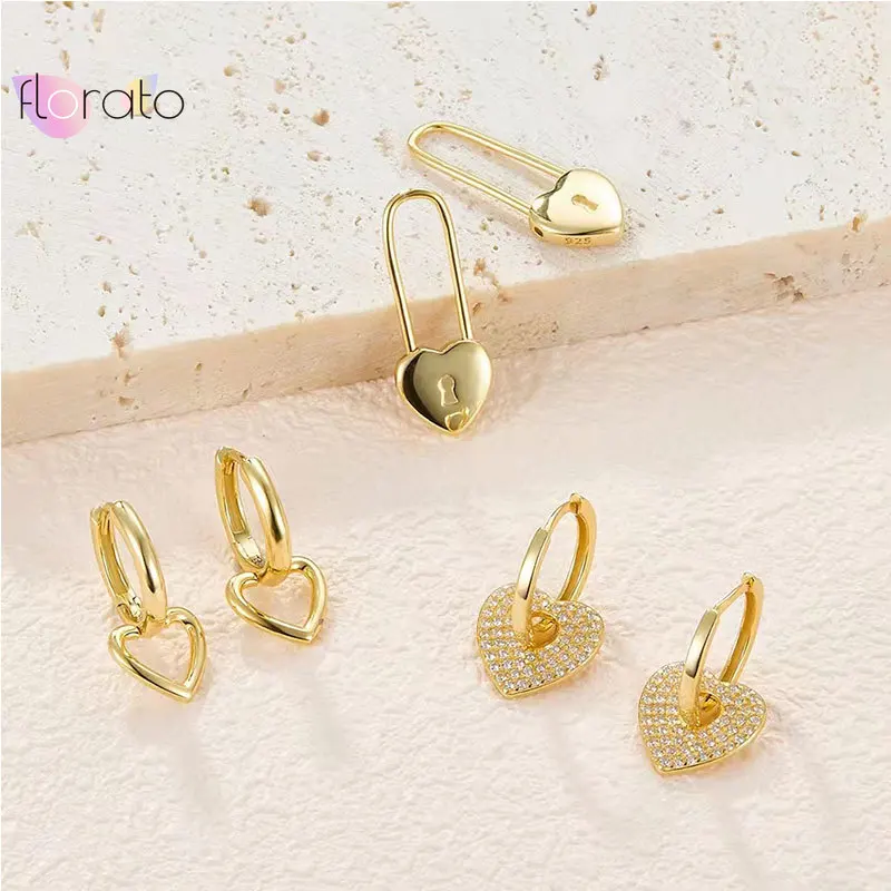 925 Sterling Silver Needle Heart Shaped Paperclip Hoop Earrings for Women Simple Metal Piercing Earrings 2024 Fashion Jewelry